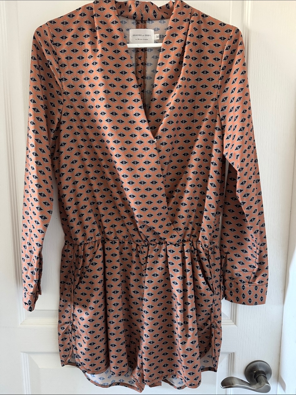 SHADES OF GREY BY MICAH COHEN  Dusty Rose Printed Long-Sleeve Wrap Romper